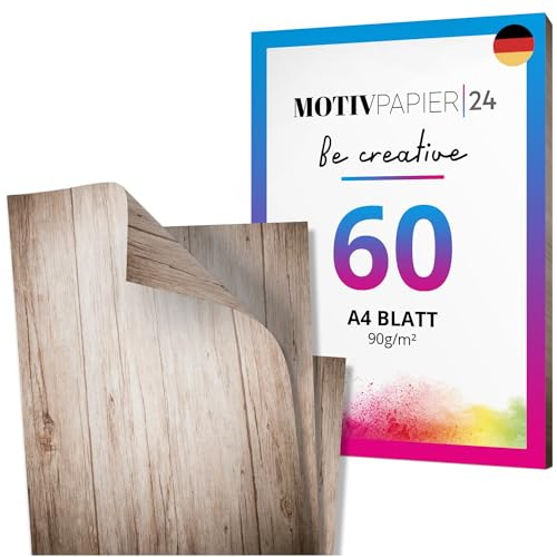 60 Blatt Briefpapier Holzoptik Vintage Gastronomie beidseitig bedruckt Motivpapier Papier A4 Druckerpapier 90g/m²