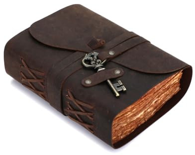 Fausta Journal porte-clés en cuir fabriqué à la main - Papier coton à carreaux 150 g/m² (240 pages), sans acide, parfait pour les croquis, le dessin et la peinture à l'aquarelle (Marron rustique, 20,3