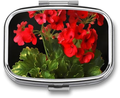 Red Geraniums Pill Box Cute Square Pill Case Portable Medicine Tablet Vitamin Holder Organizer for Purse Pocket