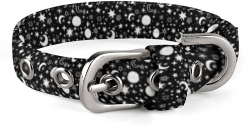 Verstellbares Hundehalsband mit Monden und Sternen, Schwarz und Weiß, bequemes Haustierhalsband für kleine bis mittelgroße Hunde