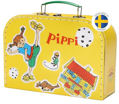 Pippi Langstrumpf Pippi Pappkoffer Gelb 25 cm – Kinderkoffer mit Illustrationen perfekt für Spiel und Abenteuer
