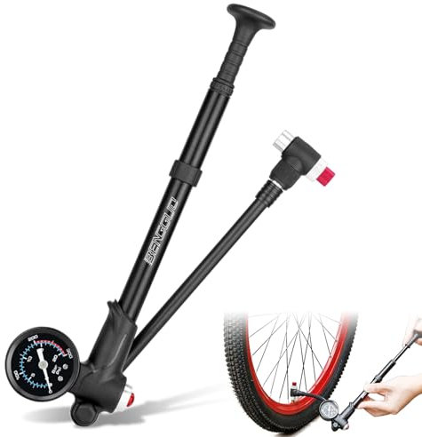 2-in-1 High Pressure Shock Pump, Bicycle Fork Pump/Bicycle Tyre Pump for MTB, Road Bike Fork and Rear Suspension, Portable Mini Pump with Bleed Button