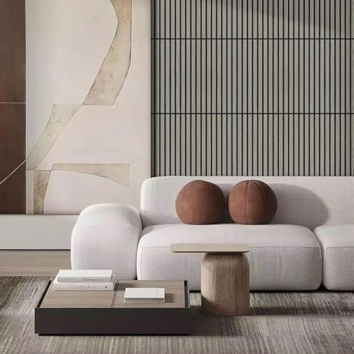 Jōbū Home - Lot de 4 panneaux acoustiques 3D à lattes en bois pour décoration murale et plafond - Panneau mural à lattes en bois pour décoration d'intérieur - 60 cm (L) x 60 cm (l) x 2,1 cm (P) - Gris