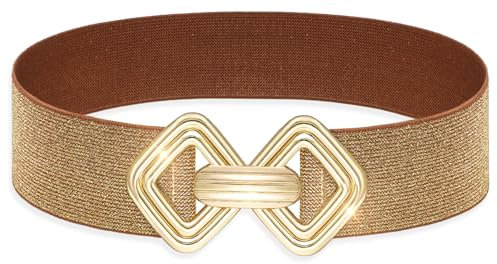MESU Femmes Large Ceinture Élastique Ceinture Élastique à La Taille Pour Les Robes Brun avec boucle dorée 95cm