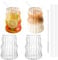 530ml Verres à Bulles Avec Paille - Set de 4 Résistants au Froid et à la Chaleur Striés, Wave Tumbler Pour Latte Macchiato, Café Glacé, Whisky, Cocktails, Yaourt, Soda