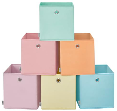 SONGMICS Aufbewahrungsbox, 6er Set, Ordnungsboxen, Faltbox, 30 x 30 x 30 cm, Stoffbox, für Würfelregal, Organizer bunt, Aufbewahrungskorb, für Schlafzimmer, Wohnzimmer RFB230X01