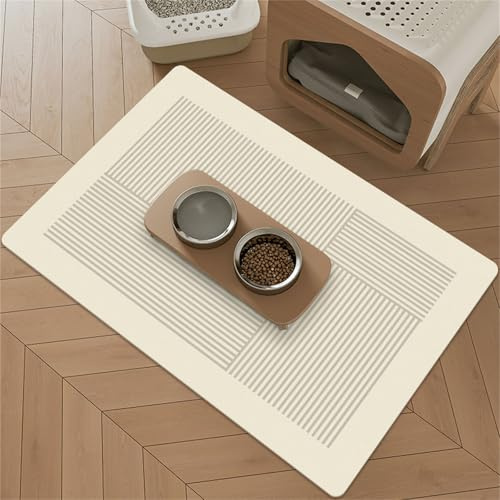 Hearda Pet Mats for Food Bowls Water Absorbent, European Style Pet Food Mat Non Slip Quick Dry Cat Feeding Mat Diatomite Pet Feeding Mat Dog Bowl Mats Water Dispenser Mat (60x90cm,Gray Line)