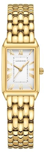GAOFAN HOUR Gold Watches for Women with Vintage Rectangular Case,White Roman Dial,Stainless Steel Band,Adjustment Tool Included,Water Resistant