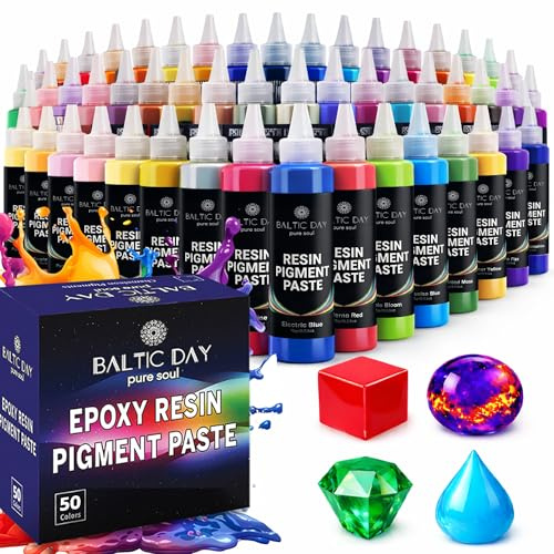 BALTIC DAY 50 Color Pigment Paste for Epoxy Resin Set – Vibrant, Long-Lasting, UV-Resistant – Ultra-Concentrated & High-Gloss Opaque Mica Powder Paste for River Tables, Jewelry, Tumblers, Crafts