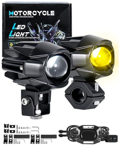 60W led Motorrad Zusatzscheinwerfer 9v -60v Runde LED Nebelscheinwerfer IP68 Spotlights 5 Blitzmuster mit Beam-Kit und 2 Montagehalterungen für Motorrad ATV UTV Dirt Bike 4x4 Pickup Truck Boot