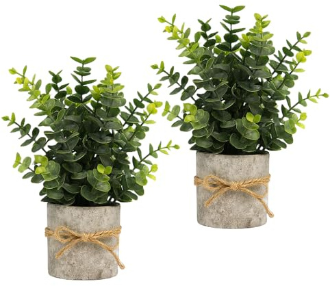 Nala 2er Set Künstliche Pflanzen Eukalyptus, Beton Optik, 6cm x 7cm-14cm, Vintage Style, Schreibtisch Deko, Badezimmer, Kunstblumen Wie Echt, Balkon, Kunstpflanzen, Wohnzimmer
