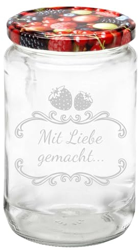 LUXENTU Geschenkglas mit Gravur, Früchtemotiv, 720 ml, 1 Stück | Personalisierte Marmeladengläser mit Wunschtext für Erntezeit, Weihnachten & Geburtstag, spülmaschinenfest