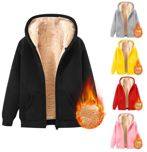 Fleece Sweatjacke Jungen Mädchen Fleece-Kapuzenpullover mit Reißverschluss Thermo Kapuzenjacke Hoodie Jacke Kinder Zip up Warme Sportlich Sweatshirt Gefütterte Kapuzenjacke