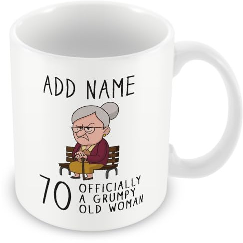 MUGGZ Personalised Grumpy Old Woman Mug – Officially 70 – Funny 70th Birthday Gifts for Women – Grumpy Old Woman Gifts – Add Name