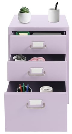 Cassettiera in metallo con 3 cassetti, per camera da letto, soggiorno, ufficio, studio, 41 x 28 x 48 cm, viola