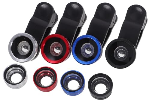 Mikinona 4 Stück Teiliges Smartphone Objektiv Set Handy Kamera Weitwinkel Makro Fisheye Linse Bunte Externe Handy Makro Objektiv Aufsatz für Fotografie Reisen und Events