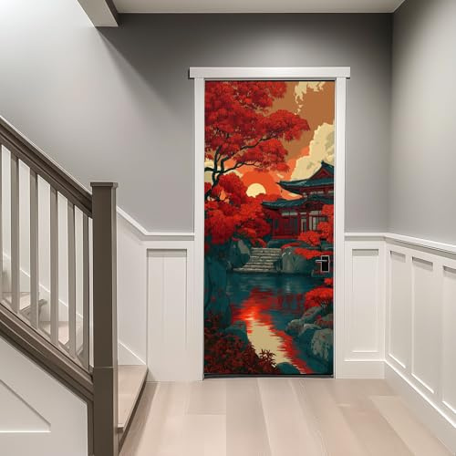 Türtapete selbstklebend TürPoster - Japanischer Alter Tempel Traditionell - Fototapete Türfolie Poster Tapete 86 x 200 cm Türaufkleber Selbstklebend DIY Türbild
