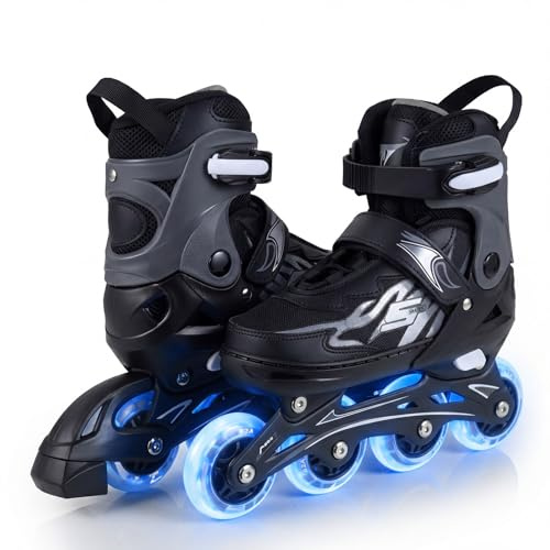 COSTWAY Rollschuhe Kinder, 4 Größen verstellbar, Inline Roller Skates für 5-7/7-9/9-14 Jahren, Inliner mit leuchtenden Rädern, Kinderrollschuhe drinnen & draußen für Jungen, Mädchen & Anfänger