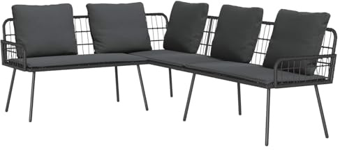zylophax Sofa mit Kissen Grau Metall L-förmig 231 x 173 x 78 cm Gartensofa für Balkon Outdoor Lounge Couch wetterfest komfortabel