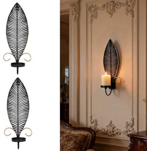 2 piezas de soporte de pared para velas de té de pared de metal candelabro decorativo de pared para dormitorio, comedor, sala de estar, baño, 36 x 14 cm