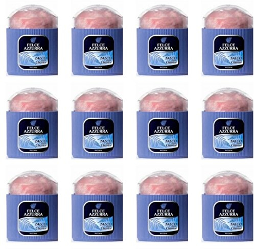 12 x Dosen mit Daunen Talkum Duft klassisch Felce Azzurra Babypuder