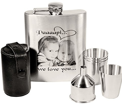 FLACHMANN SET 7-teilig MIT GRAVUR, FOTOGRAVUR WUNSCHTEXT Flachmann graviert (GRAVUR EINSEITIG)