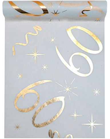 Santex Tischläufer Weiß Gold 60 Geburtstag 30cm x 5m Dekoband Banner Tischläufer