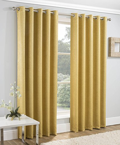 Enhanced Living Vogue Ochre 46 x 90 inch (117x229cm) Eyelet Thermal Noise Reducing Dim Out Curtains for Bedroom and Living Room