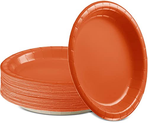 Amcrate Paper Dinner Plates Orange, 8 1/2 Inches Paper Plates Disposable, Strong and Sturdy Disposable Plates for Party, Dinner, Holiday, Picnic, or Travel Party Plates, Pack of 50