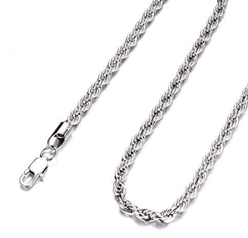 FEEL STYLE Men Necklace Stainless Steel Chain Silver Plated Rope Chain 5mm 24 Inch Necklaces Jewelry