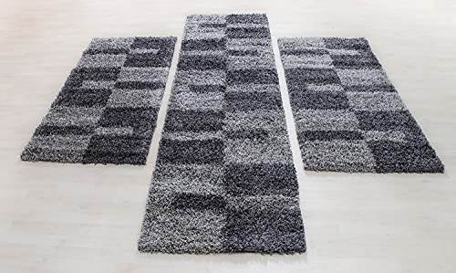HomebyHome Bettumrandung Schlafzimmer 3 teilig Teppich Grau - Waschbarer Bettumrandung Teppich Läufer Set Extra Flauschig Bettvorleger Schlafzimmer Bettset:2 St. 80x150 cm | 1 St. 80x250 cm