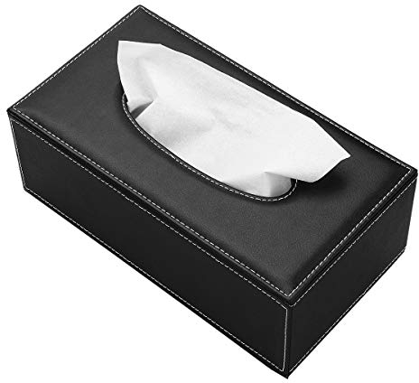 Taschentuchbox Leder Taschentuchbox Rechteck Taschentuchbox für Zuhause Büro Auto (Schwarz)