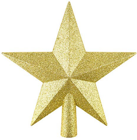 FEPITO 4.3 Inches Glitter Star Mini Christmas Tree Topper Shatter-Proof Small Christmas Tree Decoration Treetop for Holiday Ornament or Home Décor