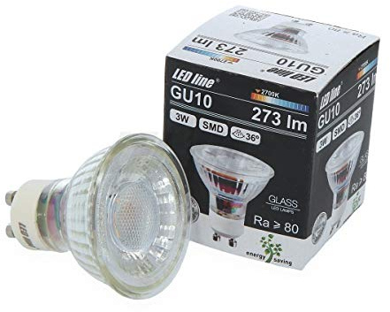 LED-Line 3x GU10 3W LED Leuchtmittel 36° SMD 6000K Kaltweiß 273 Lumen Spot Strahler Glass Einbauleuchte Energiesparlampe Glühlampe