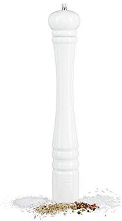 Relaxdays Set of 1 Wooden Pepper Mill, Ceramic Grinding Mechanism, Large, Size: 40 x 6 x 6 cm, Classic Design, White