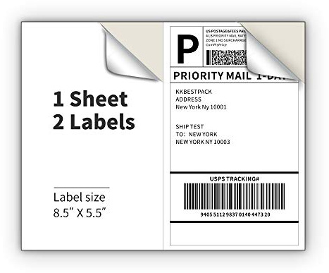 KKBESTPACK Versandetiketten für Laser- und Tintenstrahldrucker, 2 pro Seite, selbstklebende Versandetiketten für Pakete, Weiß, 20,3 x 14,5 cm, für Versandkartons (500 Etiketten) (KK2LP)