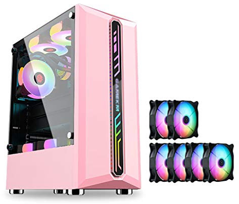 Boîtier de PC Gaming HDYD Rose, Case ATX/M-ATX/ITX, Ventilateur Coloré, Prêt à l'Eau, Panneau Latéral Acrylique, E/S USB 3.0, Rose, Métal, Tour, Mid-Tower