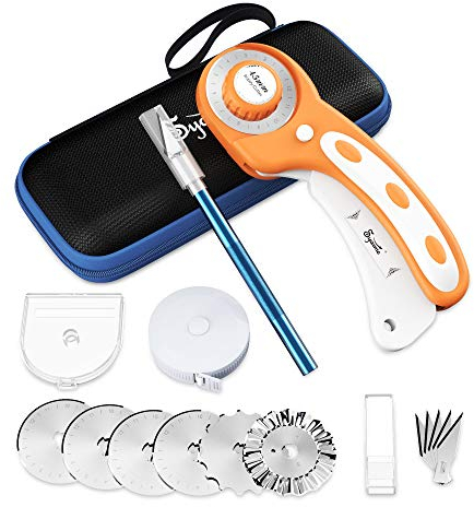 Cutter Rotatif,Cutter Rotatif Couture 45mm,Equipé de 6 lames de rechange,Peut couper avec précision le tissu/cuir/papier/fibre, etc., y compris la boîte de rangement, cutter de précision
