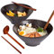 2 Set Tableware Ceramic Ramen Bowl - Japanese Noodles Bowls Dinner Sets for Pasta Soup Pho Mixing Salad Dishes Snack cereal Food with Spoons Chopsticks Kit 1000 Ml for New Home House Warming Gifts