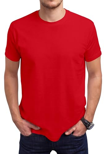 Love My Fashions Men's Round Neck Short Sleeves Plain T-Shirt Red