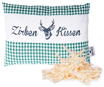 SHD Zirbenkissen Dekokissen mit Zirbenholz Alpen 100% Baumwollekariert, Decorative, natürlich duftend, Hirschprint Vichy Geschenk Frauen (Grün Kariert, 19 x 26 cm)