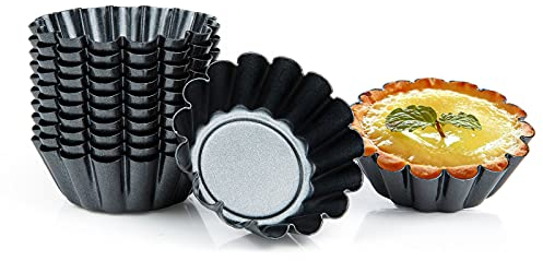 XiYee Moules à Tarte aux Oeufs, 12 Pièces Acier Inoxydable Oeuf Tarte Moule, Réutilisables Moules à Tartelettes en Acier au Carbone, Biscuit Moule de Cuisson pour Tartes Puddings Muffins DIY