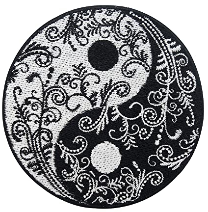 Finally Home Yin und Yang mit Blumen Patch zum Aufbügeln | Ranken Patches, Blüten Bügelbild, Pflanzen Flicken, Aufnäher, Bügelpatches