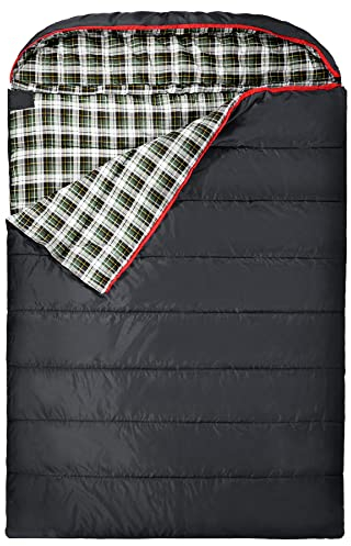 REDCAMP Baumwolle Doppelschlafsack für Erwachsene, 2 Personen kaltes Wetter Queen Size Flanell Schlafsäcke für Camping, Grün Plaid