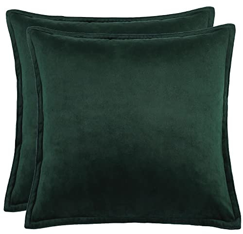 PiccoCasa Decorative Velvet Soft Cushion Covers Pack of 2, Square Solid Throw Pillow Covers for Sofa Couch Bedroom - 50x50cm/20x20 Inches Hidden Zipper Cushion Covers Dark Green
