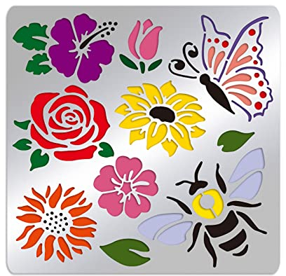 BENECREAT Blumen-Tulpen-Schablonen aus Mattem Metall, Schmetterlings-Bienen-Schablonenschablone für Malerei, Holzverbrennung, Leder Brennt, Gravur, Scrapbooking, 15.6x15.6 cm