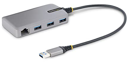 StarTech.com Hub USB de 3 Puertos USBA - USB 3.0 de 5Gbps - Alimentado por el Bus - Concentrador USB de 3 Puertos USB-A - Ladrón USB Portátil - Cable 30cm - Red Ethernet RJ45 1Gb (5G3GBB-USB-A-HUB)