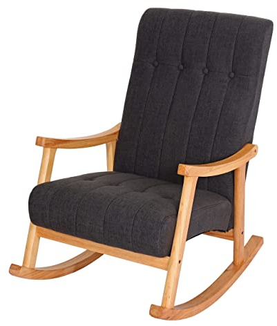 Mendler Schaukelstuhl HWC-K10, Schaukelsessel Schwingstuhl Relaxsessel FSC® - Stoff/Textil dunkelgrau, Gestell braun