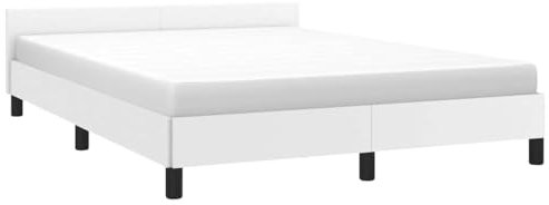vidaXL Bettgestell mit Kopfteil, Bettrahmen mit Lattenrost, Bett Polsterbett mit Stützbeinen, Schlafzimmerbett Doppelbett, Weiß 140x200cm Kunstleder