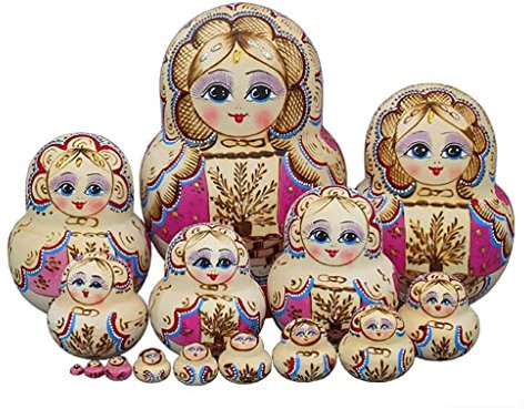 HRTC Poupées Russes 15 pièces poupées gigognes Russes blé et Fleur Rose Ensemble de Matryoshka Traditionnel en Bois Artisanat Fait à la Main Ensemble imbriqué empilable Cadeau Surprise